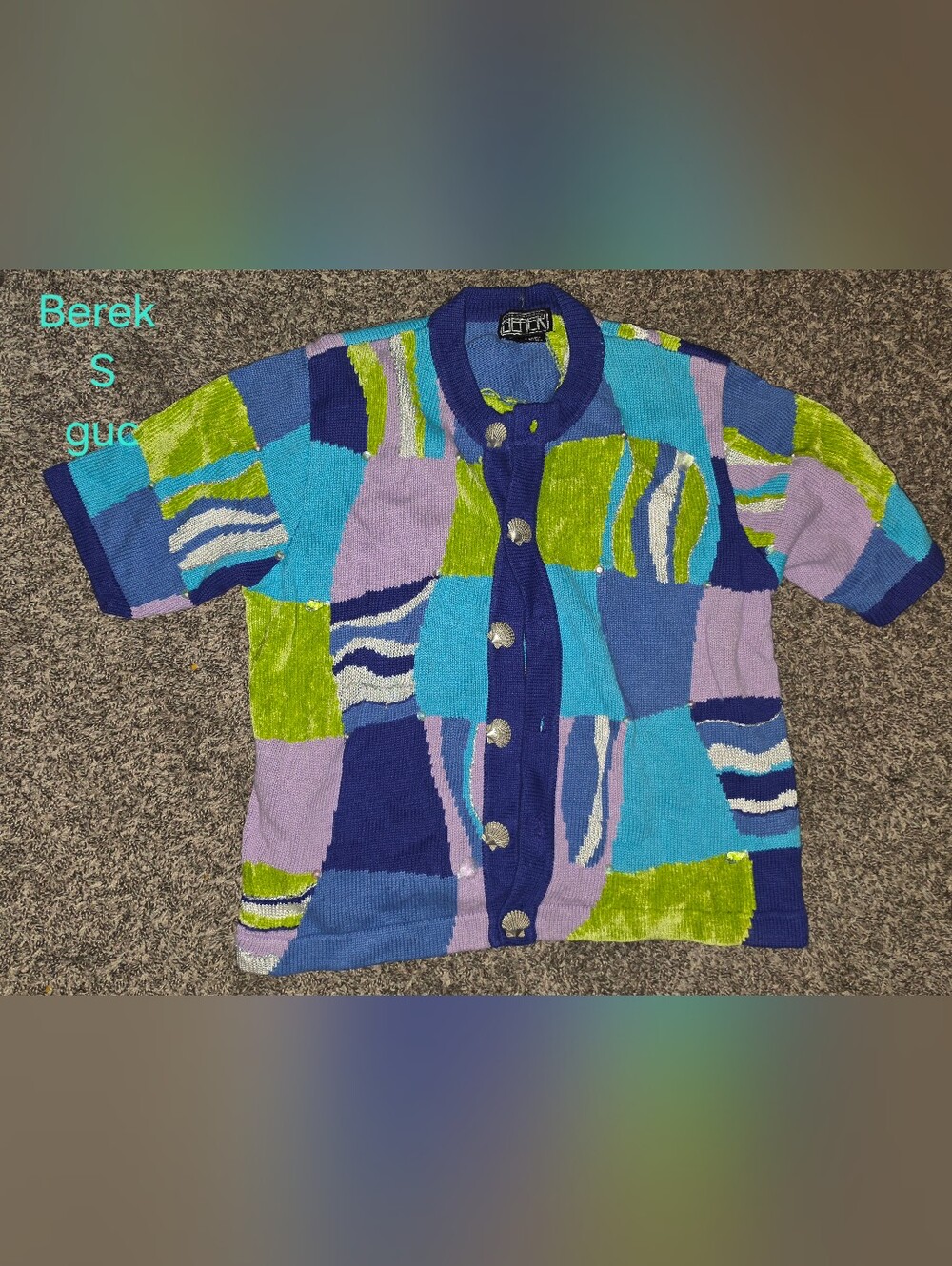 Vintage Berek Colorblock Button-Front Women’s Sweater Cardigan Size Small